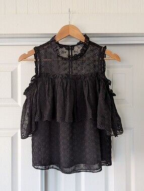 Rebecca Taylor Black Silk Top Cold Shoulder Fall Quiet Luxury Going Out Party 8